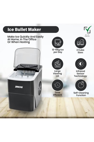 JINOU Ice Maker - 2.2L Tank, Premium ABS, 12kg Ice in 24hrs, Updated Electronics & Cooling