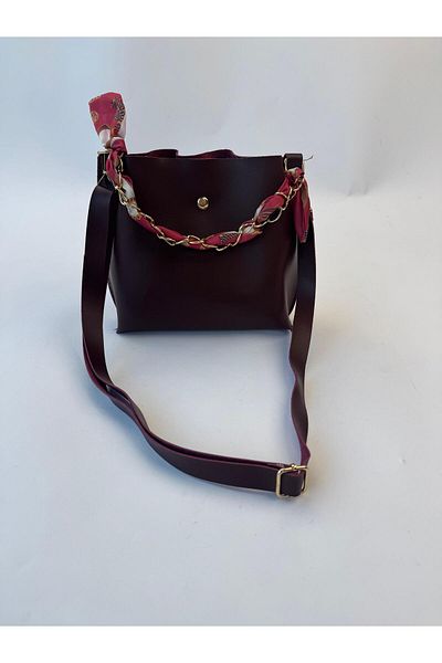 Cappmoda ÇNT-3031 Geantă de umăr din piele artificială cu șal roșu claret