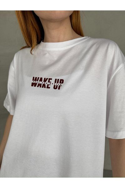 Cappmoda T-920 White Wake Up Written Injection Print T-Shirt με λαιμόκοψη