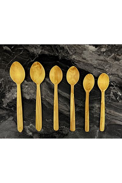 Kitchen Mania 6 Piece Boxwood Spoon Set-Wooden Spoon Serving Utensils-Wooden Spatula Tree Spoon