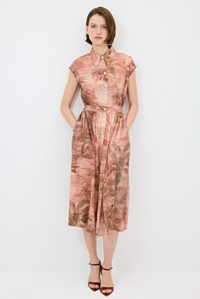 adL Büzgü Detaylı Gömlek Elbise