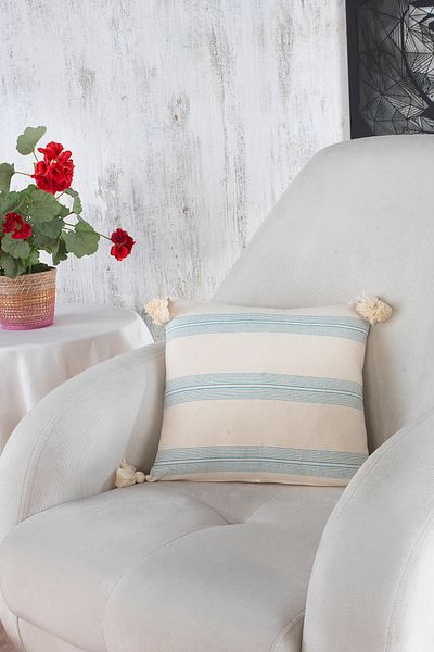 ÖDEL HOME وسادة رمي منقوشة باللون الأزرق البترولي الطبيعي مقاس 40 × 40 سم