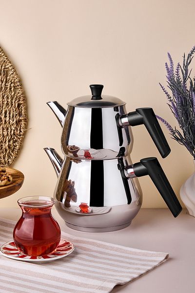 Perotti Çaykara Soft Midi Steel Black Teapot Set