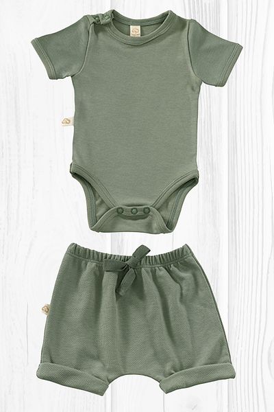 tinylamb Unisex 2 Piece Short Sleeve Baby Summer Bodysuit and Shorts Set - Elation Gourd