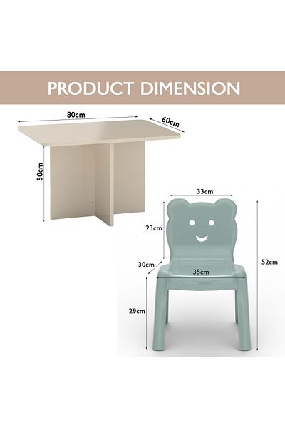 Mahmayi Modern Wooden Child Desk with 4 Plastic Chair - Sand Beige