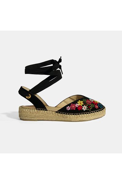 Desa Espadrile cu șireturi din iută, cu broderie florală, ediție limitată