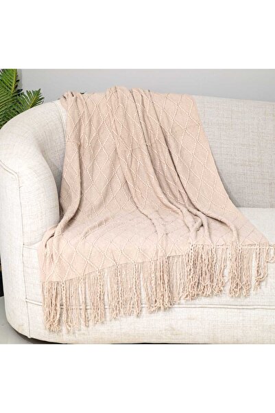 Alhabib bedding Dan Shawl Blanket, Light Beige, 130 x 170 cm