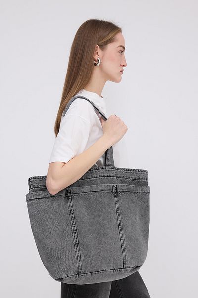 Addax Geantă tote din denim cu buzunar Ç110-g8