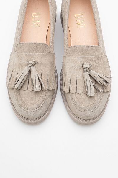 LuviShoes MİLINA Γυναικεία Loafer Παπούτσια από Γνήσιο Δέρμα Μπεζ Suede με φούντες