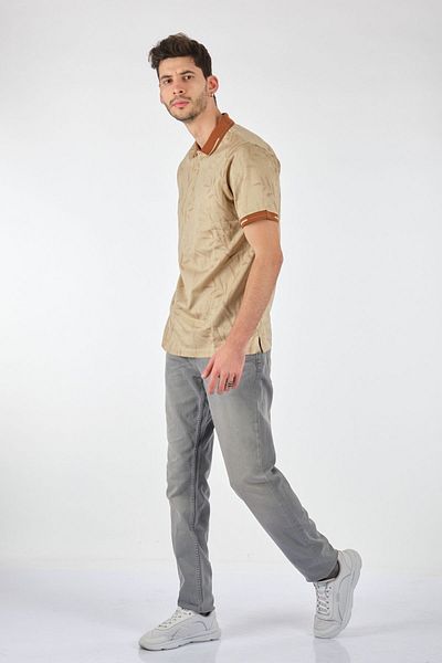 Ecer Ανδρικό μπλουζάκι Polo Neck Relaxed Cut κοντομάνικο μπεζ 61222212