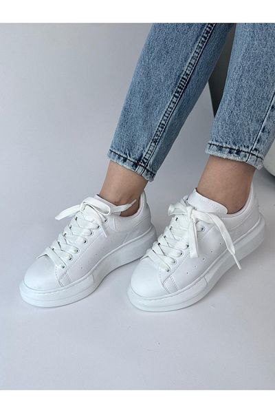 Cappmoda AYK-1017 Λευκή Ψηλή Σόλα Τεχνητό Δέρμα Ισοδύναμο Snekaer