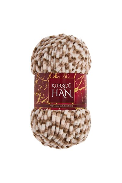 Kürkçü Han Kadife Ip 100gr 95mt Örgü Ipi Kahve-vizon Mix