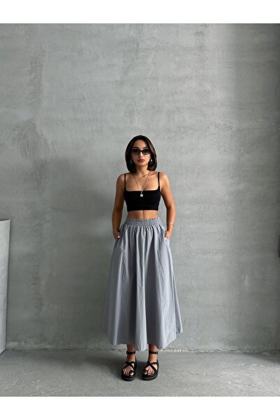 BEJNA Fusta evazată țesătă cu talie gri pentru femei
