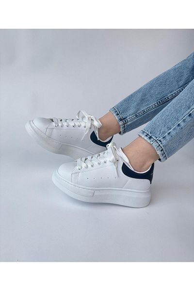 Cappmoda AYK-1017 Λεπτομερής λευκή έως μαύρη ψηλή σόλα από συνθετικό δέρμα Snekaer