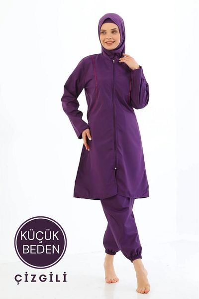 Elit Parachute 4-Piece Zippered Purple Full Covered Hijab Swimsuit