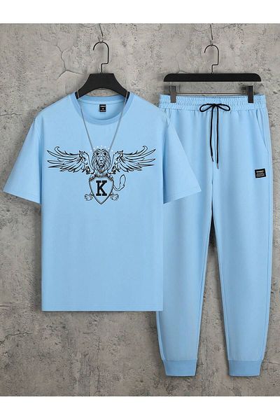 PENTHİLUS Men S 2-Piece Lion Print Short Sleeve T-Shirt and Shorts Set