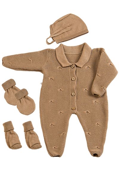 tinylamb Knitwear Newborn Brown Mini Set 4 Pieces| Premium Baby Set