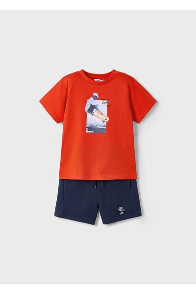 MAYORAL طقم شورت تزلج أحمر وتي شيرت للأولاد 3607