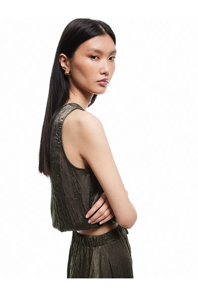 Koton Lace-Up Waist Crew Neck Sleeveless Satin Blouse