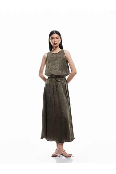 Koton Lace-Up Waist Crew Neck Sleeveless Satin Blouse