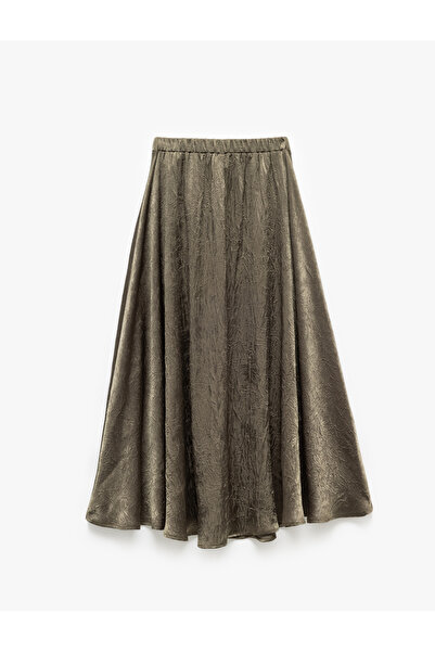 Koton Metallic Printed Textured Flared Long Skirt