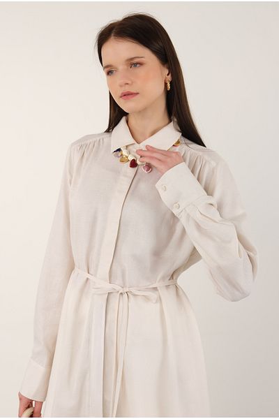 HEQA Long Linen Shirt in Ecru Color