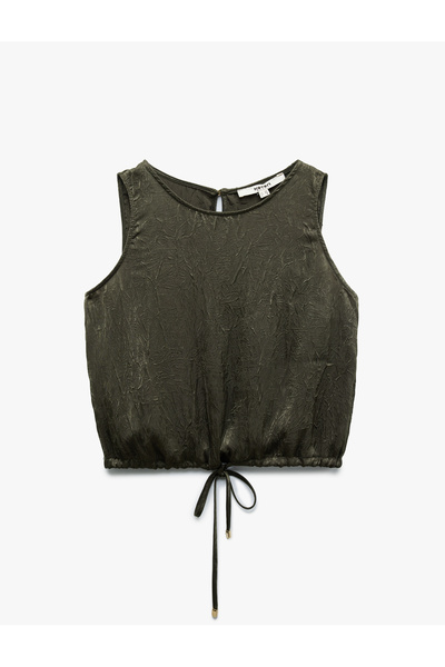 Koton Lace-Up Waist Crew Neck Sleeveless Satin Blouse