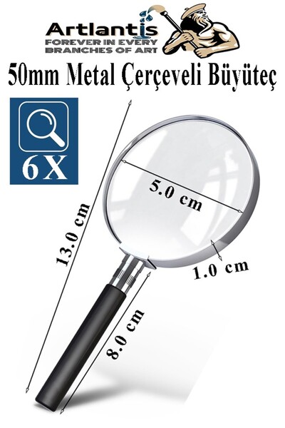 Artlantis Metalno povećalo 50 mm 1 komad 6x plastična ručka okvir 5 cm poveća...