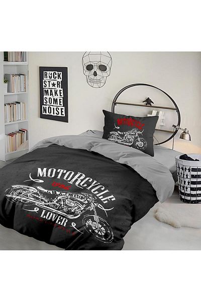 cotton club Lenjerie pat 1 persoana, bumbac 100% ranforce, Motocicleta v1