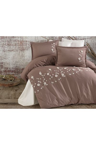 Clasy Premium luxury satin bed linen with embroidery, Clasy, Fiore Brown V2