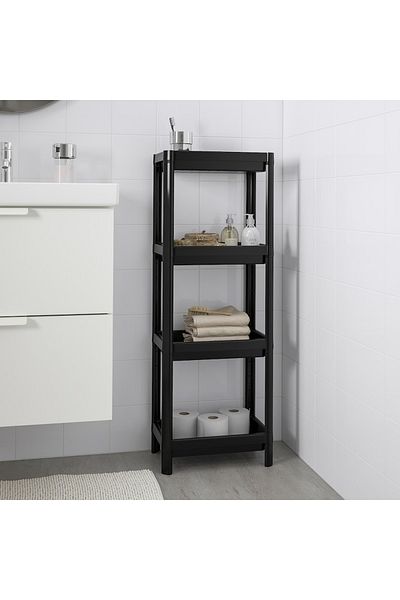 IKEA VESKEN Shelf Unit, Black, 37x23x101 cm – Plastic Storage Unit with Multiple Shelves