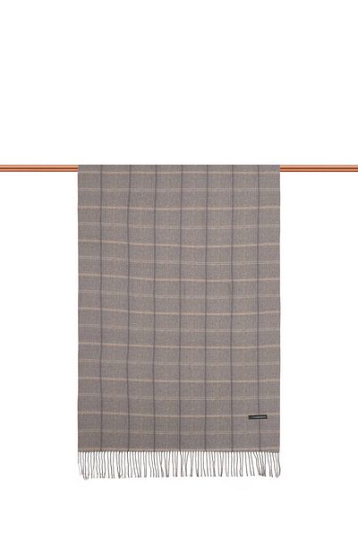 Bursa İpek Ash Gray Plaid Pattern Winter Shawl