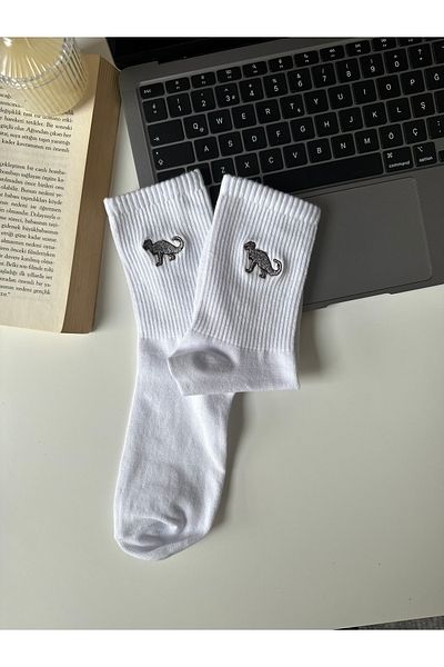 AYDK Dinosaur T-Rex Embroidered Black and White Fun Summer Winter Cotton Unisex Single Socks