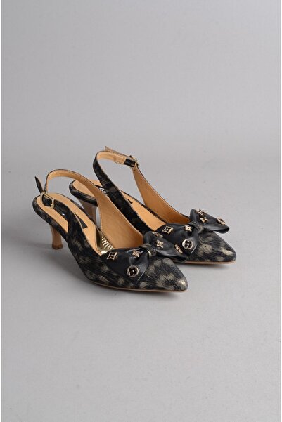 SEÇ KUNDURA Alegeți 25106452   PANTOFI CU TAC CU DETALII DE FUNDĂ (Toc: 6cm) NEGRU-AUR