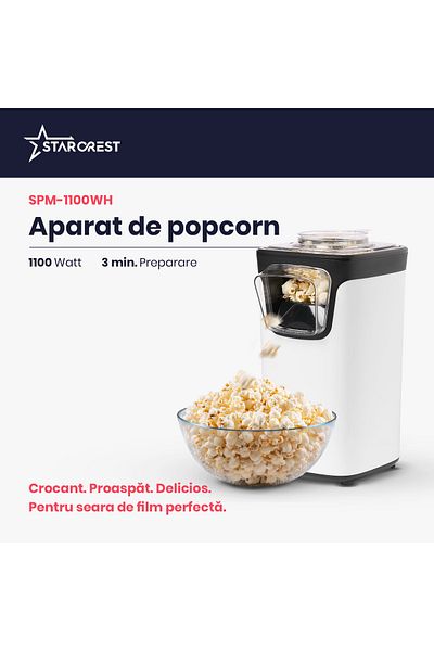 STARCREST STARCREST SPM-1100WH Popcorn Maker, 1100 W, White/Black