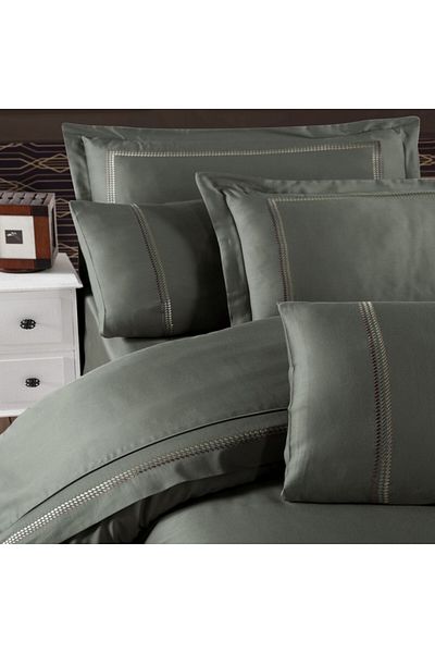 First Choice Luxury satin bed linen with VIP Moonlight embroidery, First Choice, Gomez green