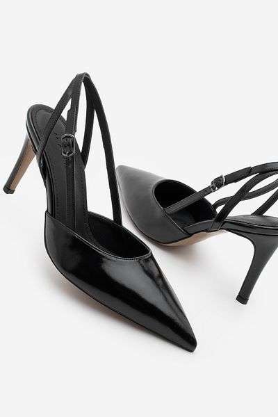 Marjin Women's Stiletto Pointed Toe Open Back Heeled Shoes Zemar Black