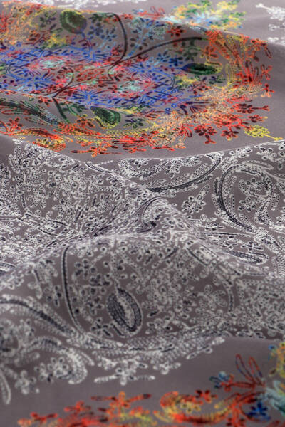 Bursa İpek Gray Ethnic Pattern Soft Shawl