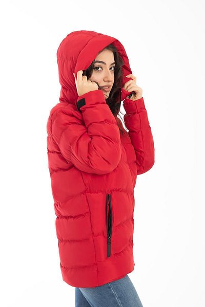 Montland Women's Red Hooded Polartex Fur Waterproof Wind Resistant Stone Coat Coat Parka