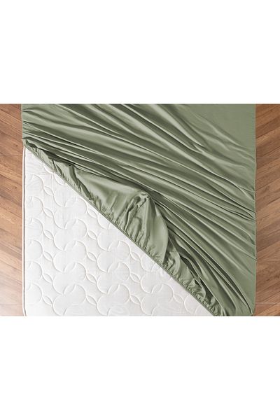 Madame Coco Ciel King Size 100% Cotton Elastic Satin Bed Sheet - Khaki