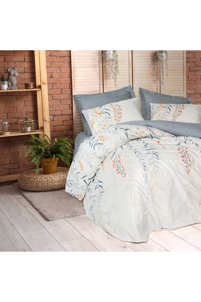 Cotton Box Single bed linen with flowers and leaves, 100% cotton ranforce, Cotton Box, Indigo Ivy