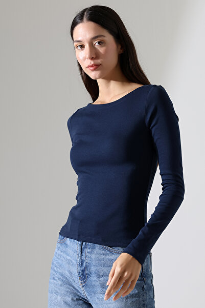 Endies Uzun Kollu Kayık Yaka Vücudu Saran Basic Kadın Body T-Shirt 21897 LACİ...