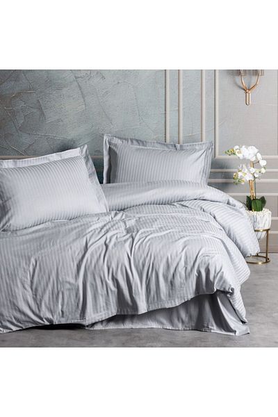 Cotton Box Lenjerie de pat premium satin de lux, Cotton Box, Stripe Gri