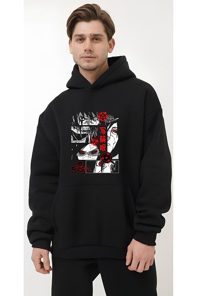 Edizen Φούτερ Uchiha Clan 2024 Oversize 100% βαμβακερή κουκούλα