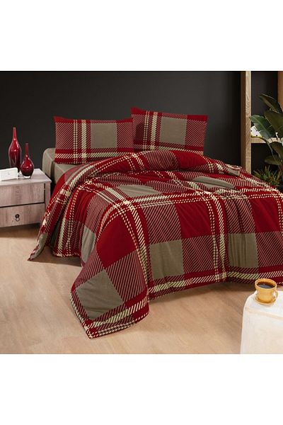 First Choice Flannel bedding with geometric pattern for double bed, Veldor Bordeaux
