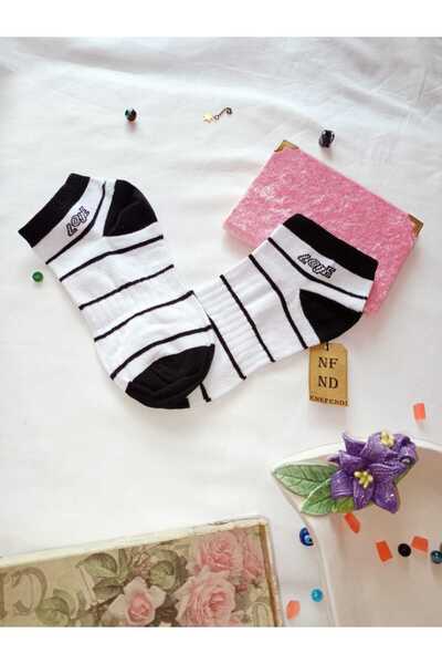 ENEFENDİ Toe Seamless Socks Cotton Short Socks Patterned Women's Booties Socks 36-40 One Piece Black White