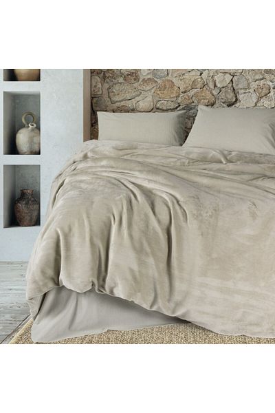 Cotton Box Velvet bedding set for double bed 4 pieces, Cotton Box, Velvet Flossy Stone (beige)