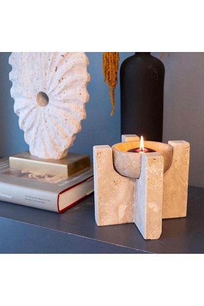 SETABIANCA Evza Marble Travertine Pedestal Presentation Plate
