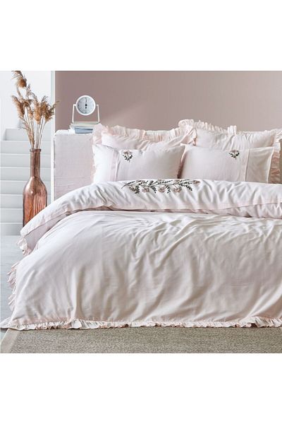 cotton club Lenjerie pat premium satin de lux cu broderie și volan, Issel Roz