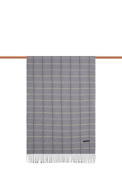 Bursa İpek Gray Plaid Pattern Winter Shawl